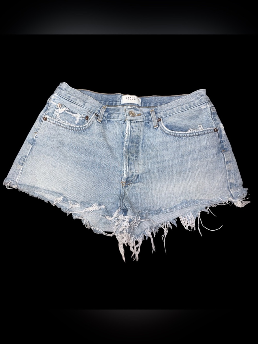 Agolde women’s Light Blue Frayed High-Rise Denim Shorts size 29